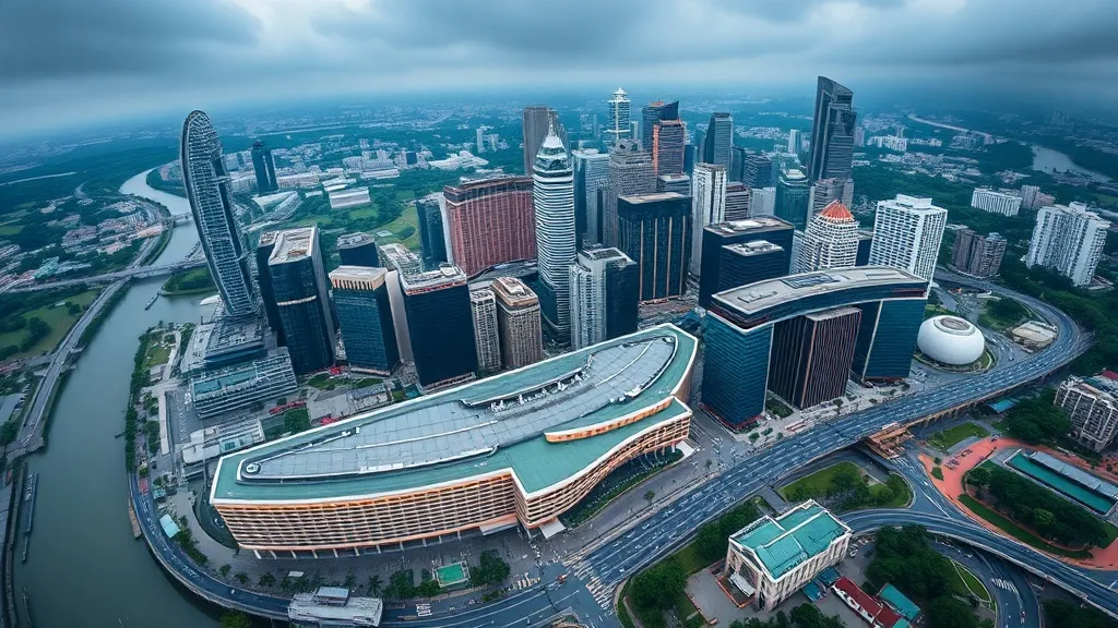 A high-angle architectural shot of Singapore