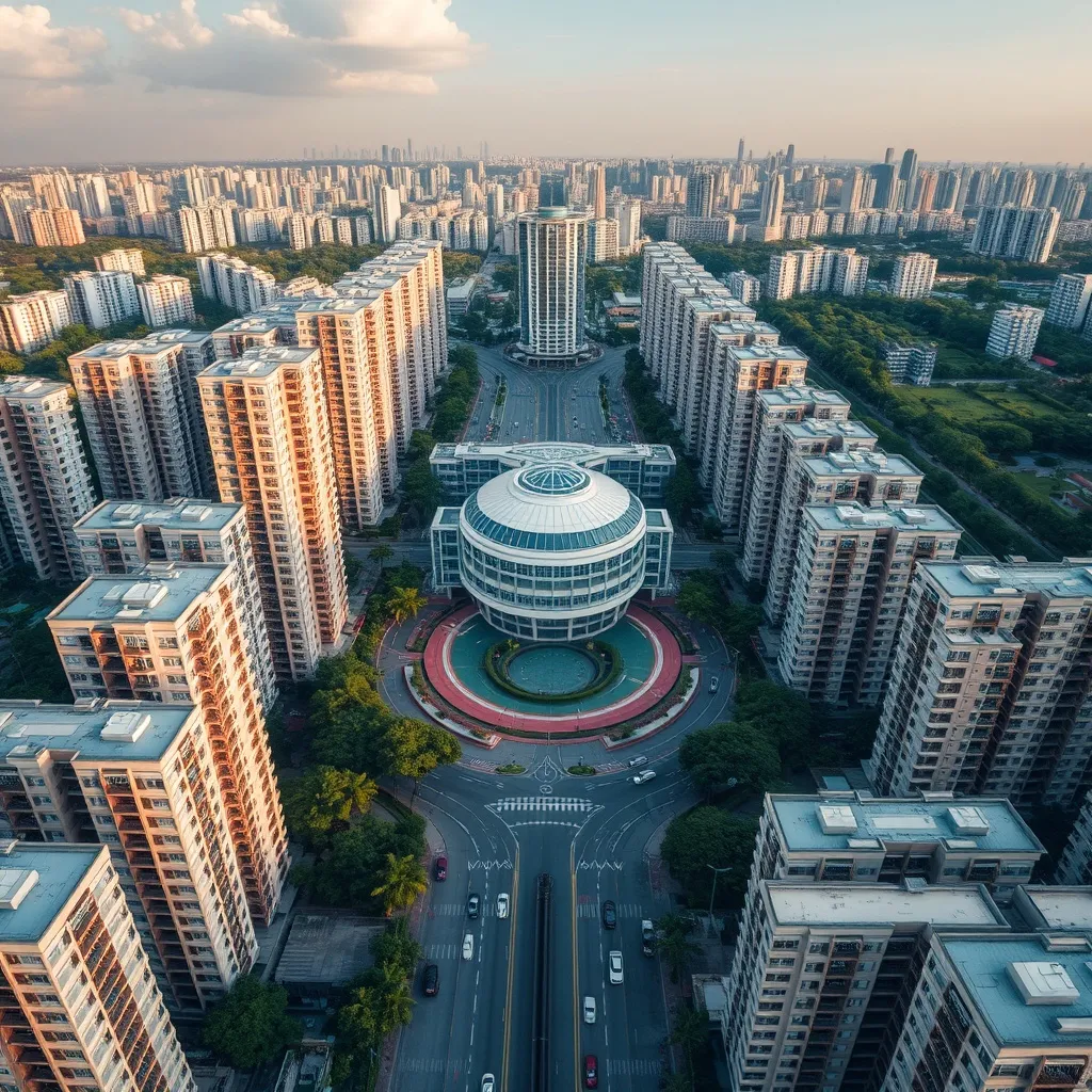 Aerial view of Toa Payoh HDB residential blocks and central
