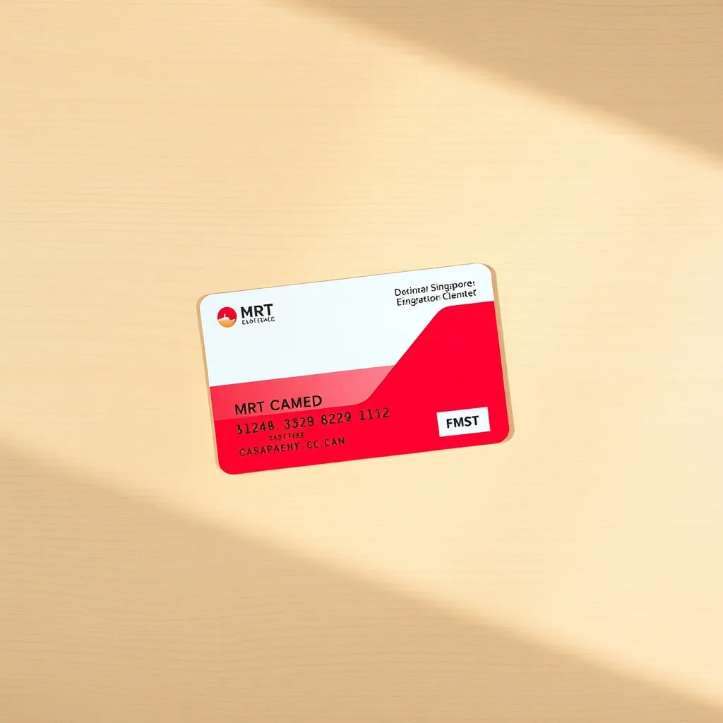 A minimalist top-down shot of a Singapore MRT card on a clea